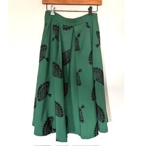 Bettie Page by Tatyana Green Rockabilly Swing Skirt Black Fans M POCKETS